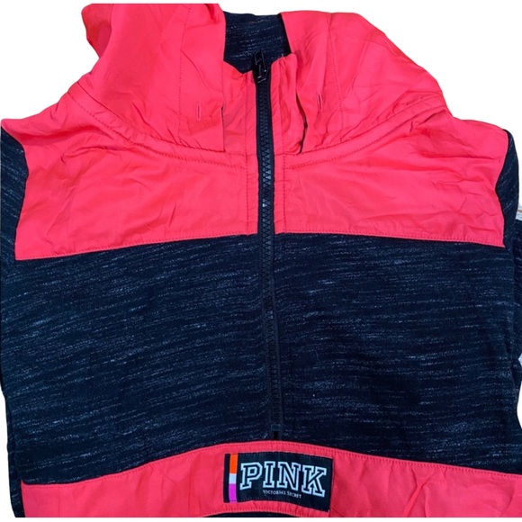 PINK Victoria’s Secret pink and charcoal gray half-zip hoodie - size S - Picture 2 of 3